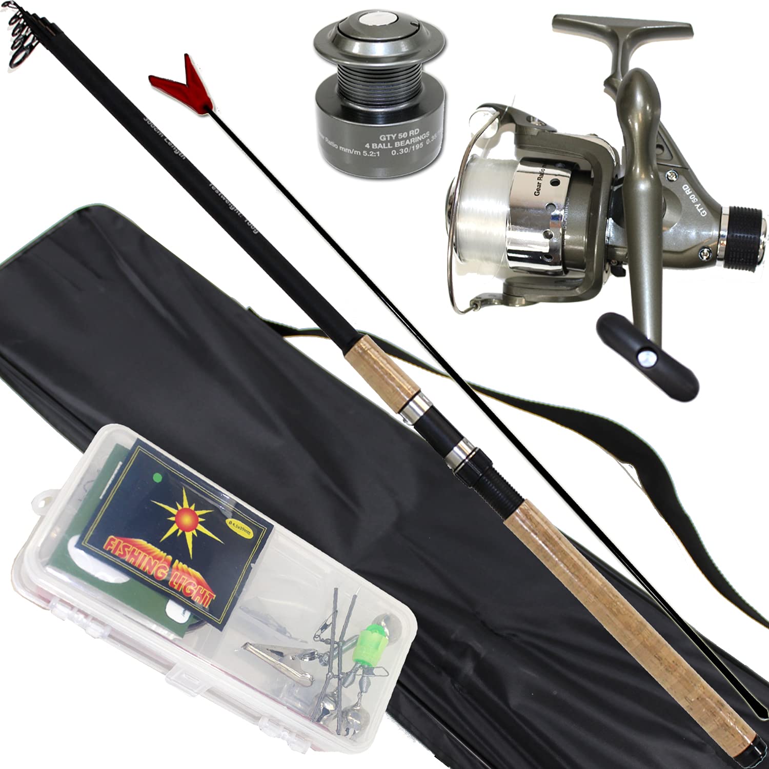Vario Angelset Komplett Set Profi Forelle | 2x Rute 2x Rolle Spinnrolle Angelstuhl Angelbox Köder für Angelboxentasche Kescher