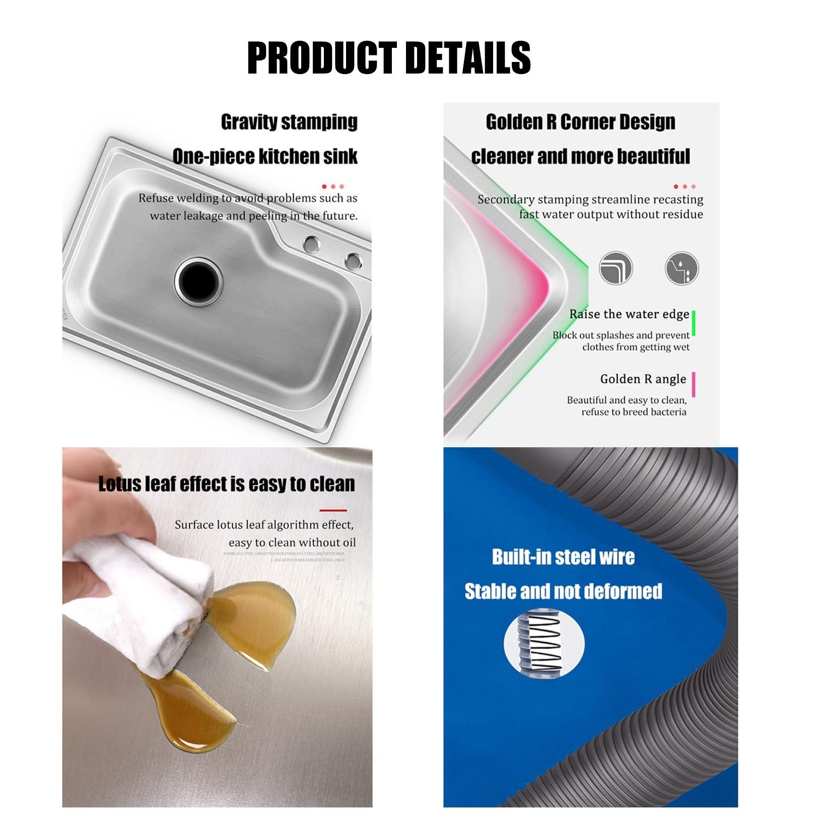 Fregadero portátil de camping de acero inoxidable con mesa de trabajo, grifo de agua fría y caliente, ideal para gas, jardín, cocina, lavandería (tamaño: