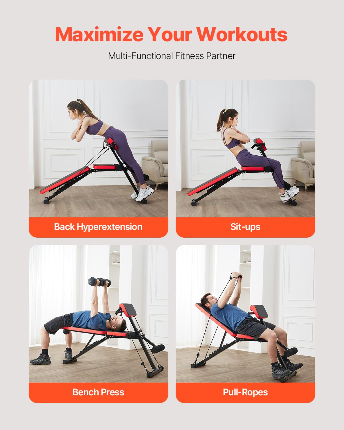VEVOR Panca Multifunzionale per Allenamento Completo del Corpo, Panca per Iperestensione con Sedia Romana, 350 kg per Allenamento di Addominali e Core di Schiena e Braccia, per Palestra Domestica