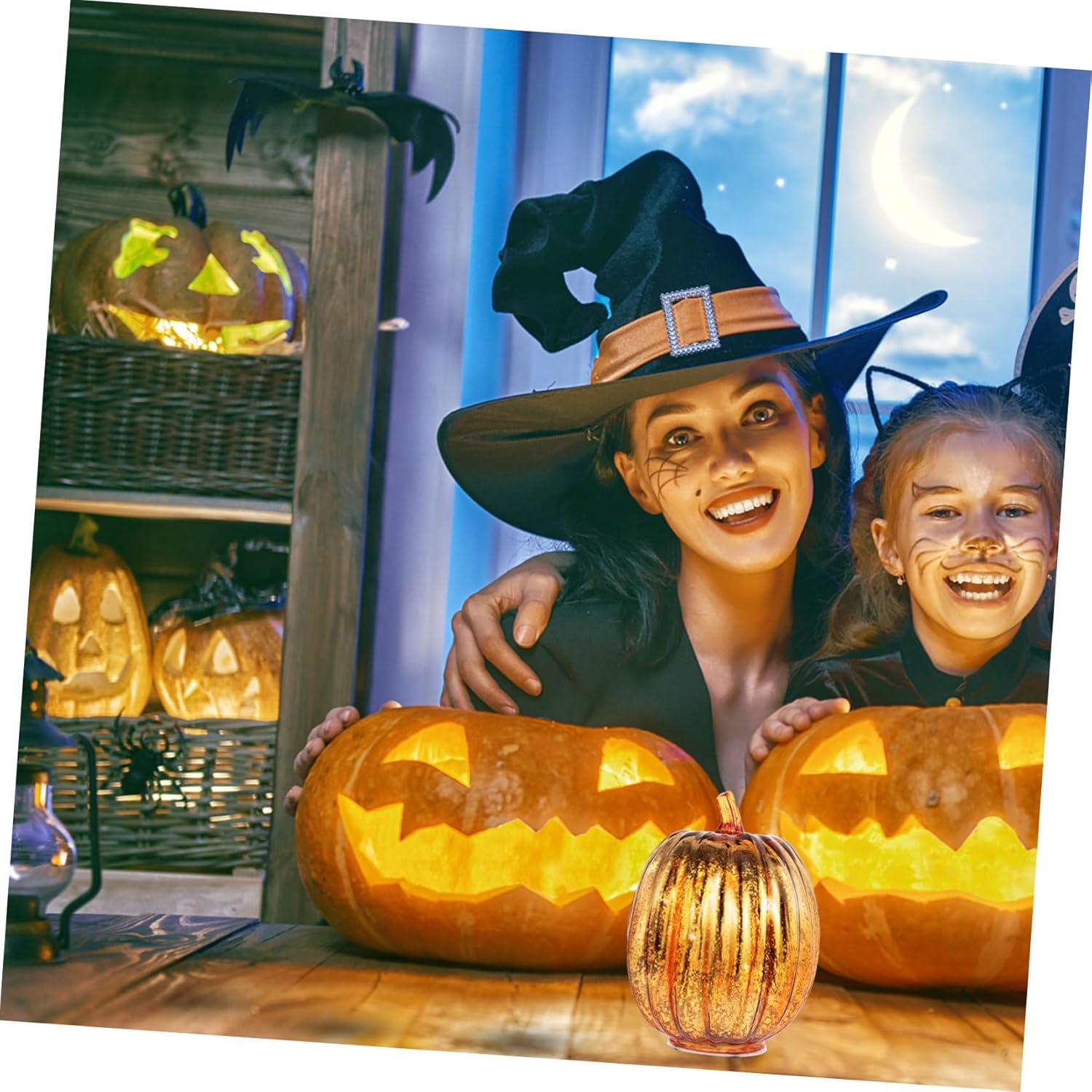 DOITOOL 1pc Halloween Decorative Pumpkin Glass Light Unique Glass Pumpkin Lamp for Festive Atmosphere for Parties Boys and Girls and Family Celebrations Battery Not Included