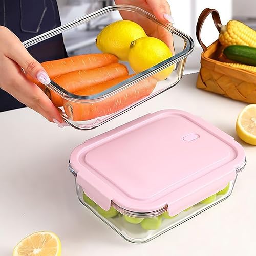 Miniatura 3 de Juego de 3 recipientes de vidrio para preparación de comidas, recipientes de vidrio para almacenamiento de alimentos con tapas para preparación de