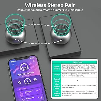 2Pack Portable Mini Speakers, Bluetooth Tiny Speakers,Wireless Micro Speaker for Phone/PC/Tablet, Rechargeable Battery, Built-in Microphone, Cute Mini Speaker with Strap to Carry, Silver