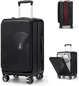 Rainsmore 20 Inch Expandable Carry-On Luggage with Front Laptop Compartment, TSA Lock & Spinner Wheels, Black