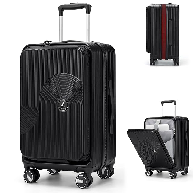 RAINSMORE Carry on Luggage 20 Inch Expandable Airline Approved Carry on Suitcase with Front Compartment Top Opening Hard