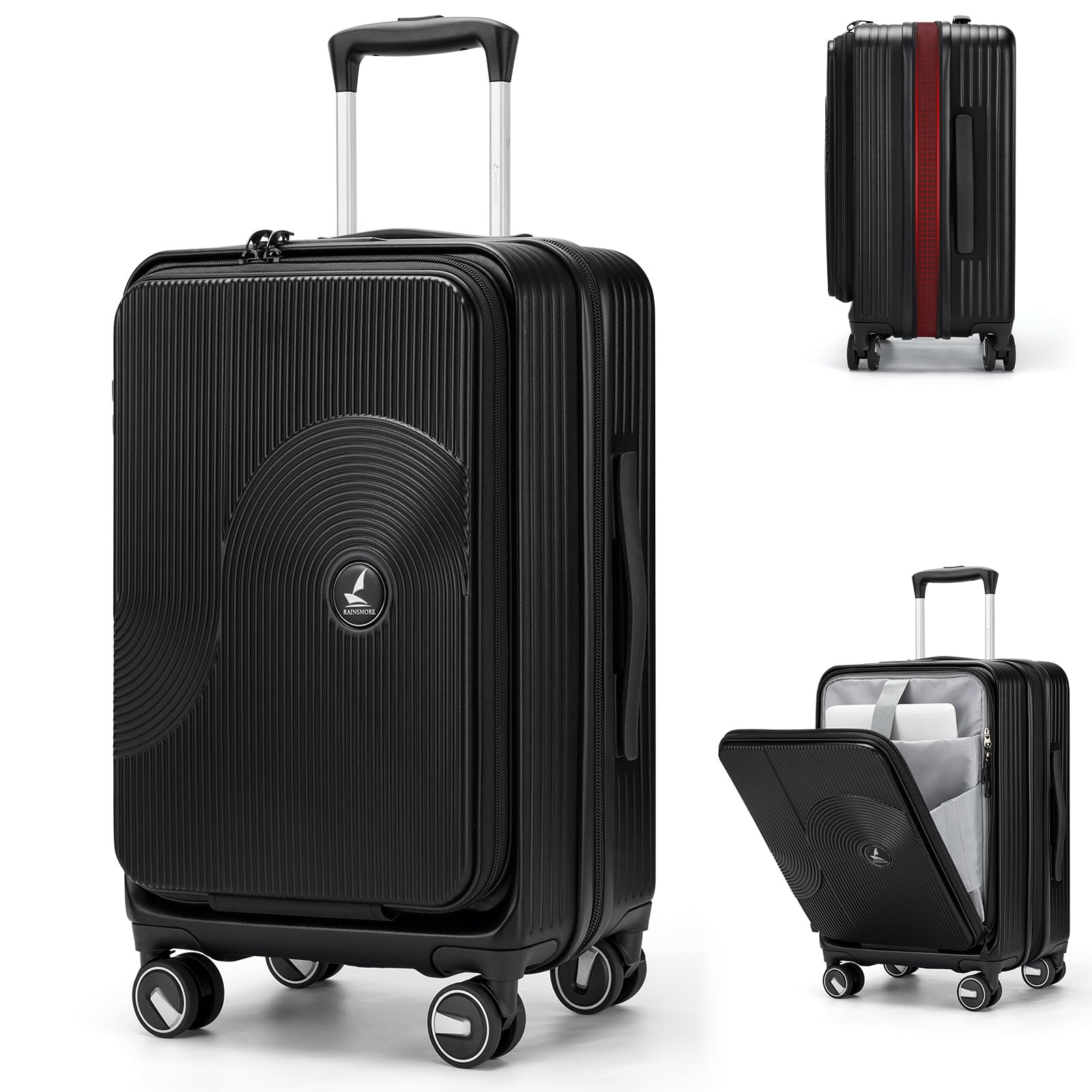 RAINSMORE Carry on Luggage 20 Inch Expandable Airline Approved Carry on Suitcase with Front Compartment Top Opening Hard