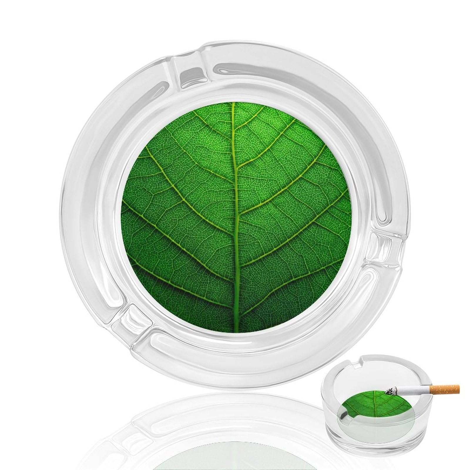 Green Leaf Texture Glass Ashtray for Cigarettes Portable Decorative Ash Trays for Home Office Decor