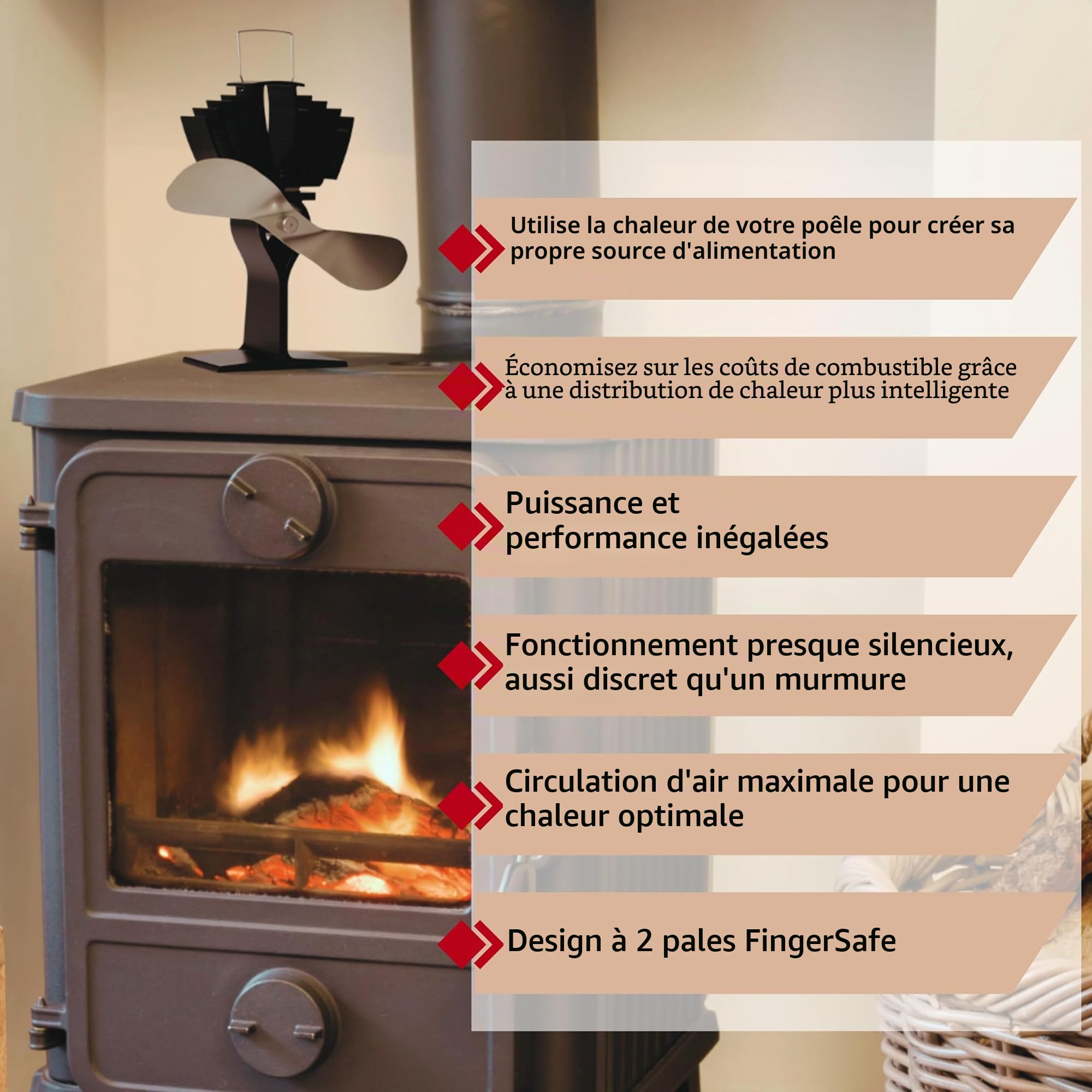 Ecofan AirMax Ventilateur de poêle – Design Classique Puissant – 175 CFM – Idéal pour Poêles à Bois – Ventilateur Thermique pour une Circulation d’Air Efficace & des Économies de Combustible