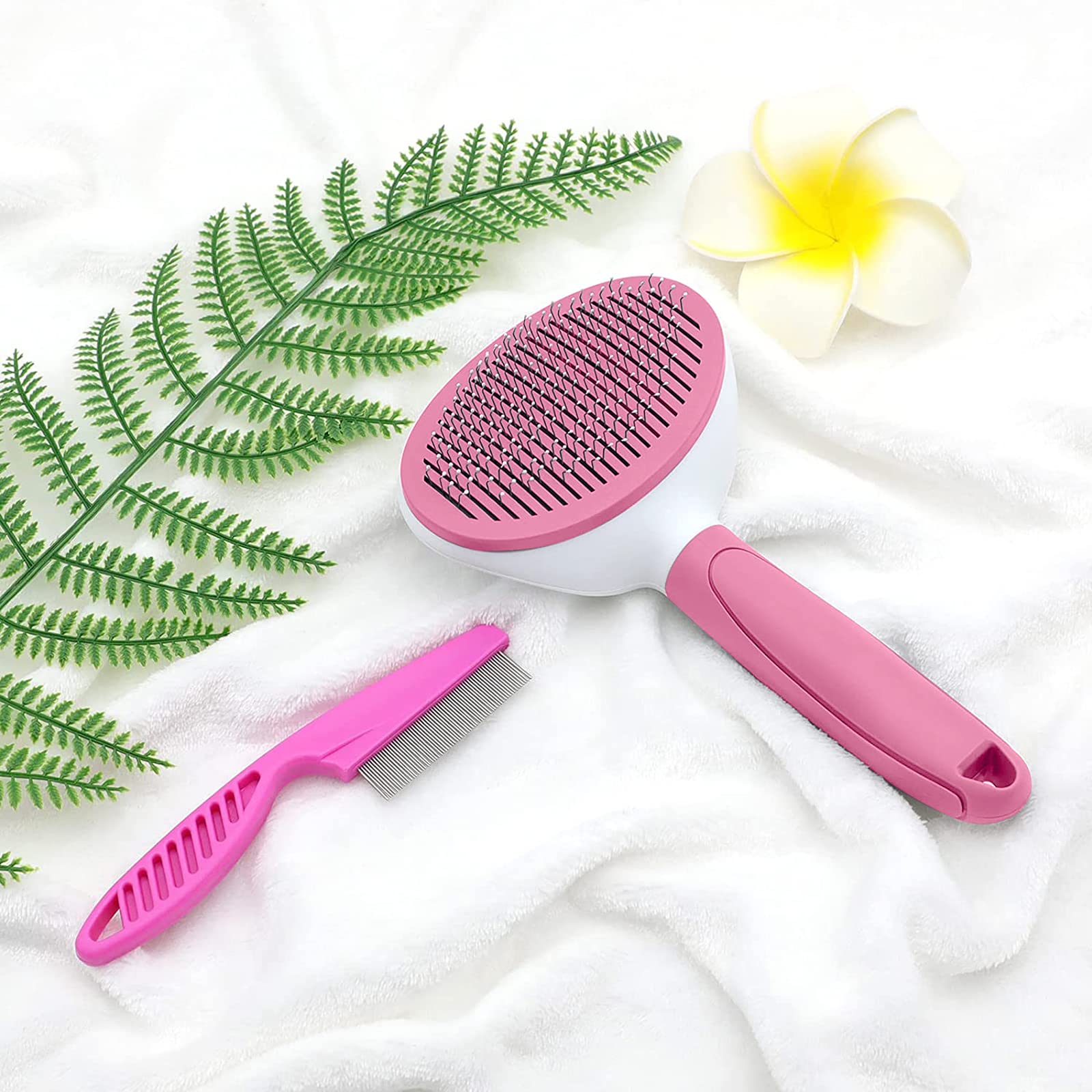 Cat Brushes for Indoor Cats, Dog Brush for Shedding with Metal Cat Comb, Self Cleaning Pet Hair Brush with Release Button for Grooming Kitten(Pink) - image 6