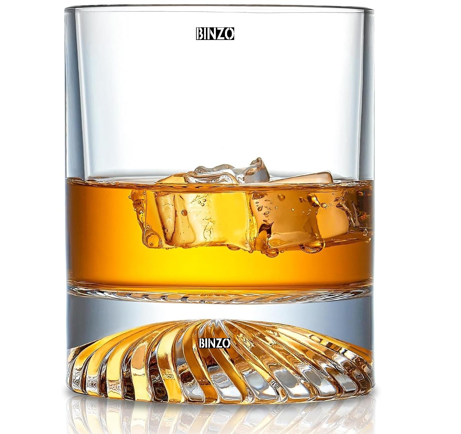 BINZO Glass Whiskey Glasses with Designer Bottom, Set of 6, 300 ml, Perfect for Bar Home, Scotch Glasses, Whisky Rocks Glass, Liquor Tumbler, Cocktail Glasses Set, (Spiral Whiskey 6 pc)