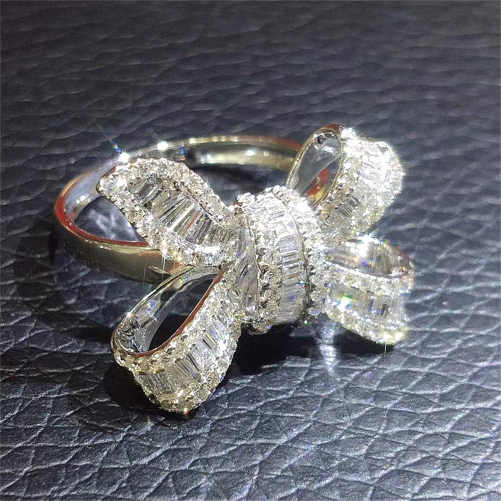 925 Sterling Silver Shiny Butterfly Ring Bow-Knot Cubic Zirconia Rings CZ Bow Ring Eternity Engagement Wedding Band Ring for Women (US Code 8) - Image 2