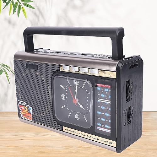 Miniatura 7 de Heayzoki Radio Bluetooth retro, radio portátil AM FM SW, altavoz 4 en 1 con reloj y linterna, batería de larga duración, sonido claro, para el