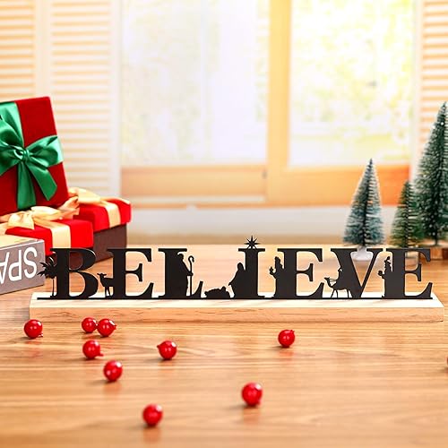 Miniatura 2 de Juego de belenes para Navidad, juego de Belén de metal negro con base de madera, figuras Navidenos para Navidad, fiesta, mesa, estante decorativo