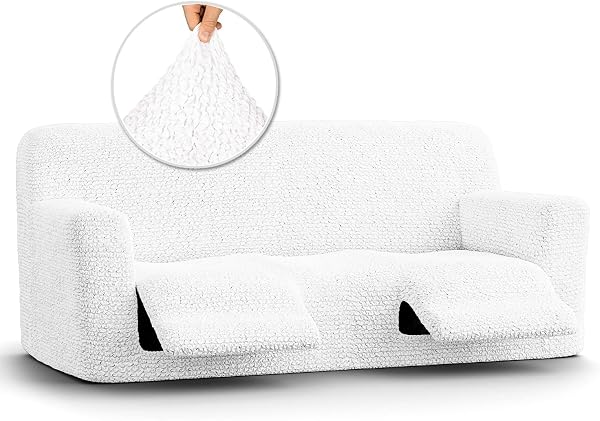 Paulato BY Ga.I.Co. Recliner Sofa Slipcover - 1-Piece Furniture Protector - Form Fit, Machine Washable -Microfibracollection - Crisp White Color-image
