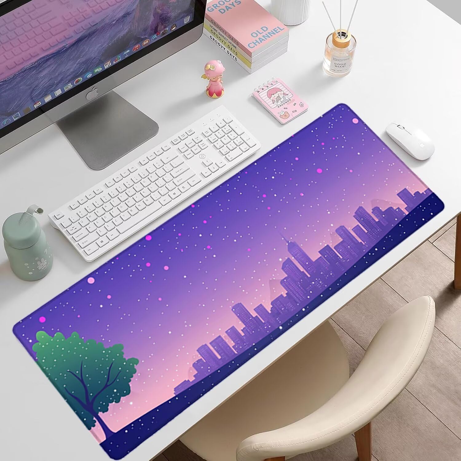 Podkładka pod mysz XXL krajobraz - 1600x800x3mm - fioletowa duża mata na biurko z przeszytymi krawędziami i antypoślizgowa wodoodporna do komputera, laptopa poprawia precyzję i szybkość -35482
