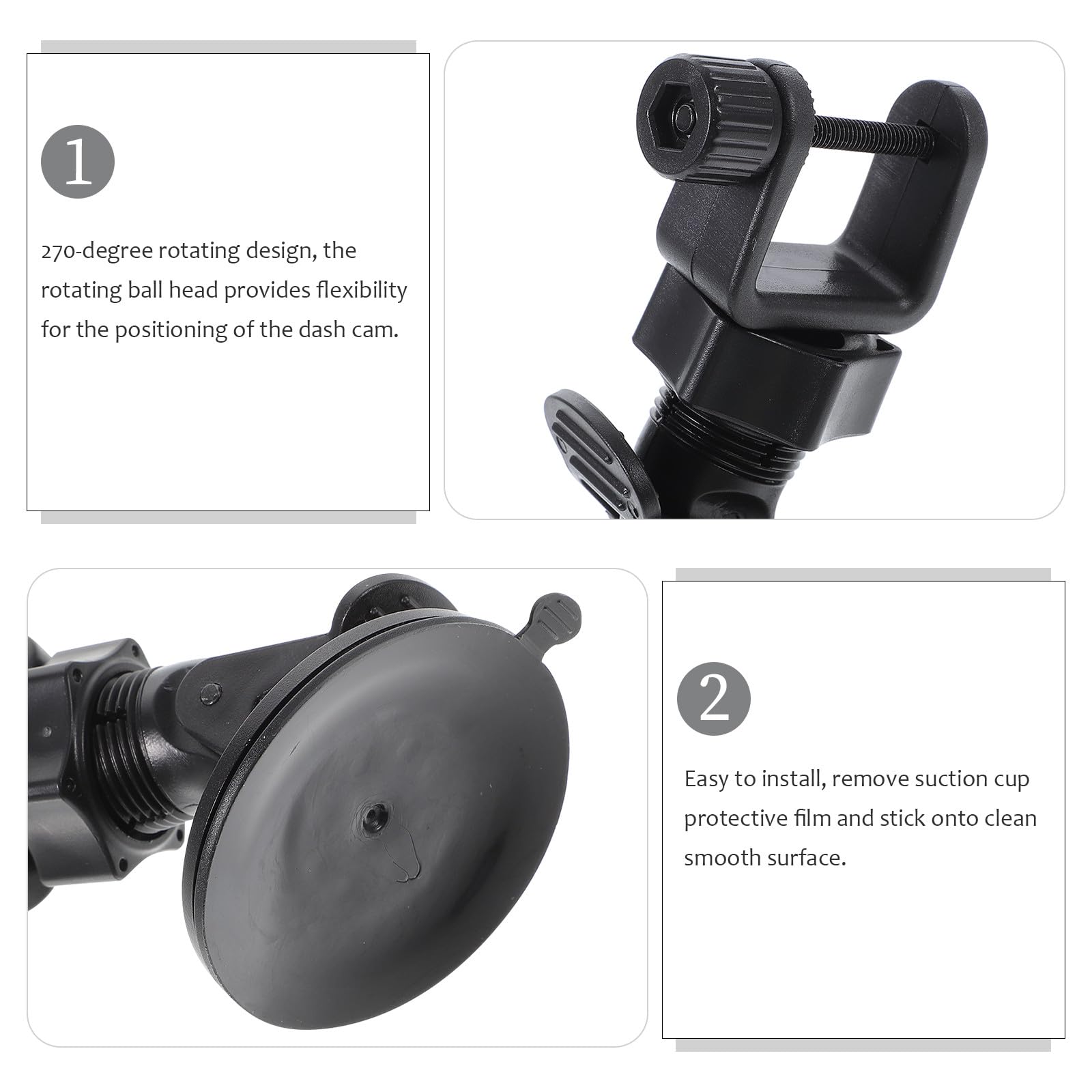 Gadpiparty Supporto per Dash Cam Auto in Plastica Nero Ventosa, Design Rotante a 270 Gradi, Set 4 Adattatori di Ricambio per Telecamera Digitale in Auto