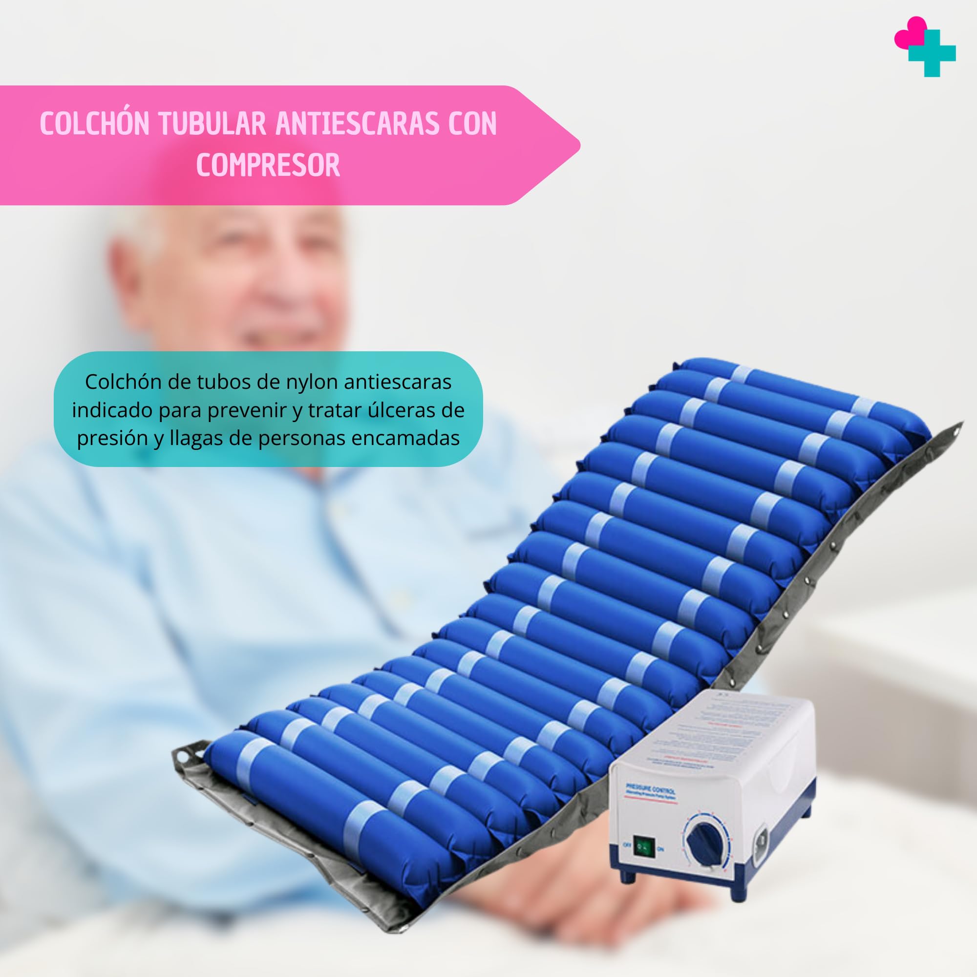 Colchón Antiescaras Tubular con Compresor 200x90. Colchón con Compresor Personas Encamadas. Prevención y Tratamiento de Úlceras. Colchon de Tubos Preventiva Cama Articulada. Colchon Antidecúbito