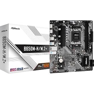 ASRock B650M-HM.2+ AMD AM5 Micro-ATX Motherboard, Supports AMD Ryzen 9000/8000/7000 Series Processors, DDR5 6400+ (OC), PCIe 5.0 M.2, Gigabit LAN, 6+1+1 Power Phase