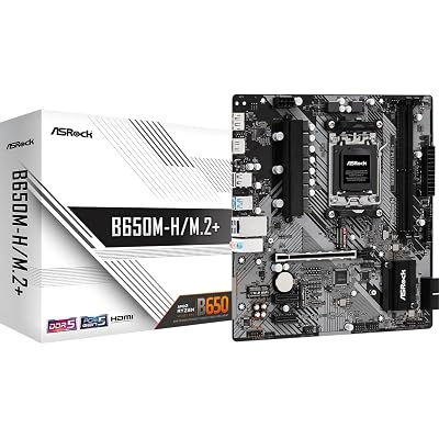 ASRock B650M-HM.2+ AMD AM5 Micro-ATX Motherboard, Supports AMD Ryzen 9000/8000/7000 Series Processors, DDR5 6400+ (OC), PCIe 5.0 M.2, Gigabit LAN, 6+1+1 Power Phase