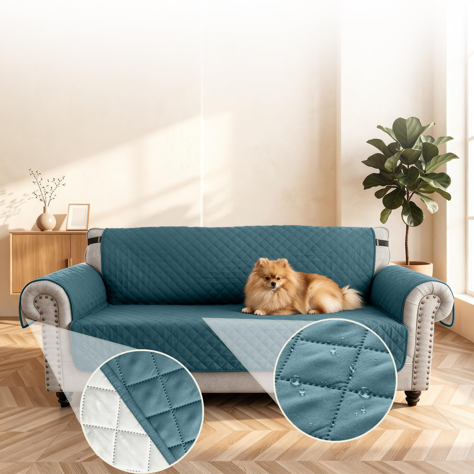 Hiiksolo Reversible Sofa Cover 3 Seater, Water-Resistant Pet Protector, Grey Blue, 3 Seater Sofa - Image 5