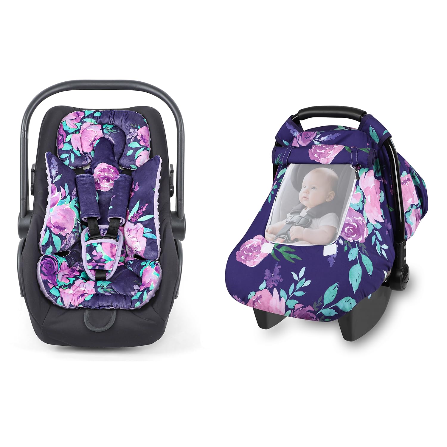 Car Seat Head Support Baby - Infant Car Seat Insert & Windproof Baby Car Seat Cover, 3D Mink Dot Infant Car Seat Canopy