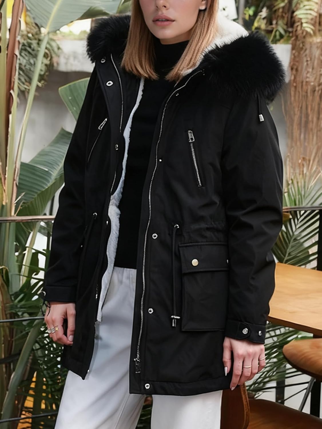 Bellivera Women's Winter Thickened Quilted Puffer Jacket Zipper Pockets Bubble Coat with Removable Hood and Faux Fur Collar - Image 4