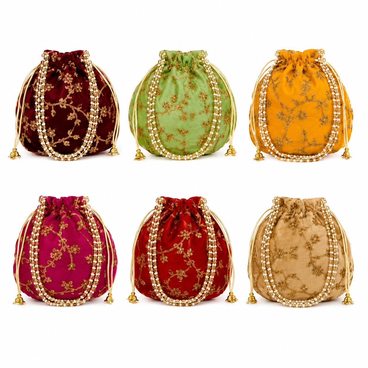 Embroidered Matki Bags for Women (Pack of 2) | Ethnic Drawstring Clutch with Sequin & Bead Work | Traditional Indian Handbag for Wedding, Party, Festive & Bridal Use (Multicolor)-image-15