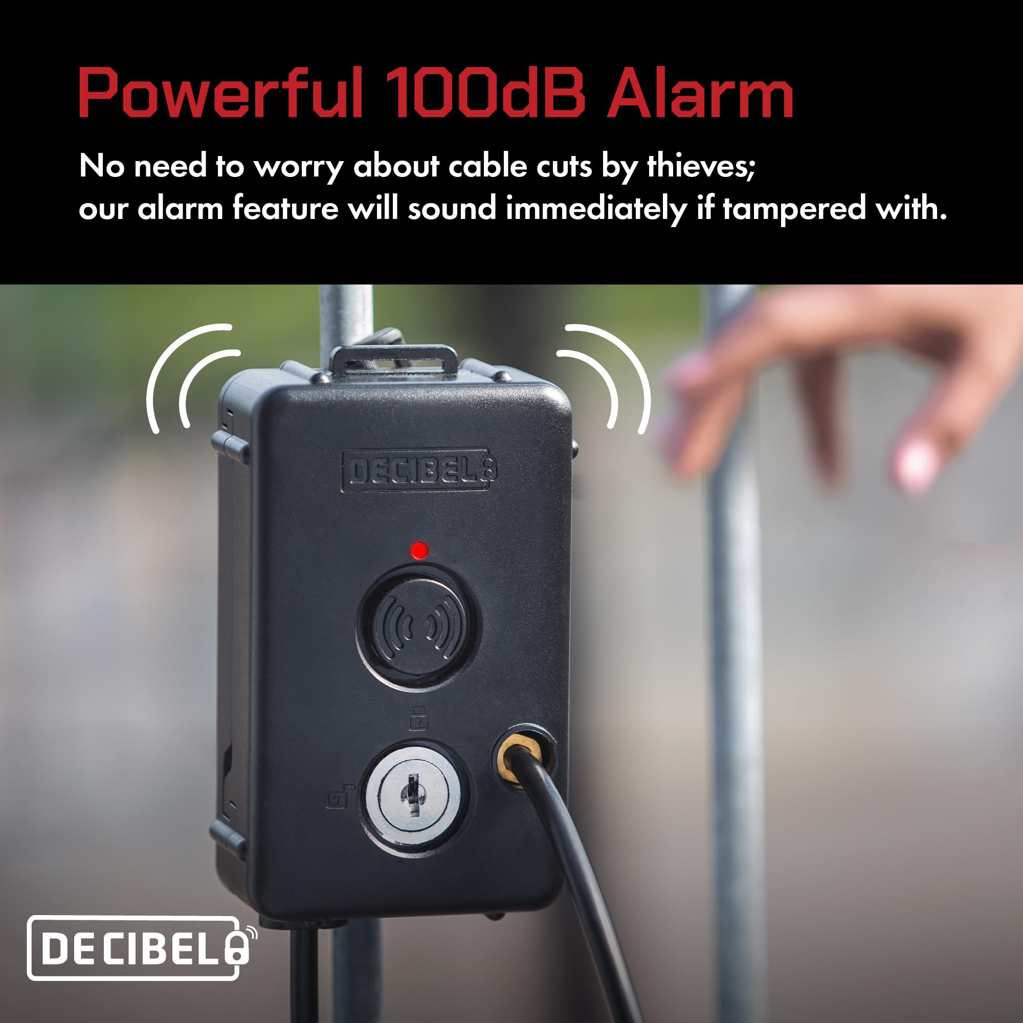 Decibel Câble antivol de 4,6 m avec alarme puissante de 100 dB pour équipement extérieur, outils électriques, kayaks, générateurs