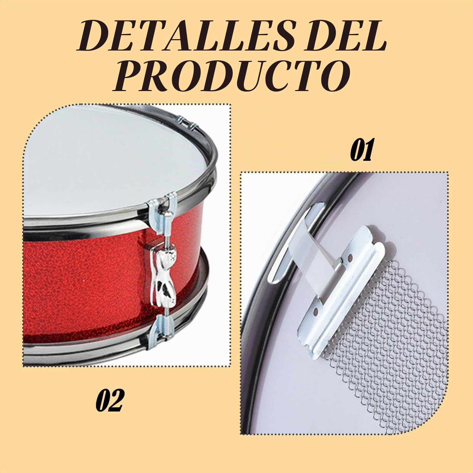harayaa Caja de Batería Profesional Instrumento Musical de Percusión Tambor Ligero Y Set para Principiantes con Correa Ajustable Adecuado para Práctica Indivi, Rojo