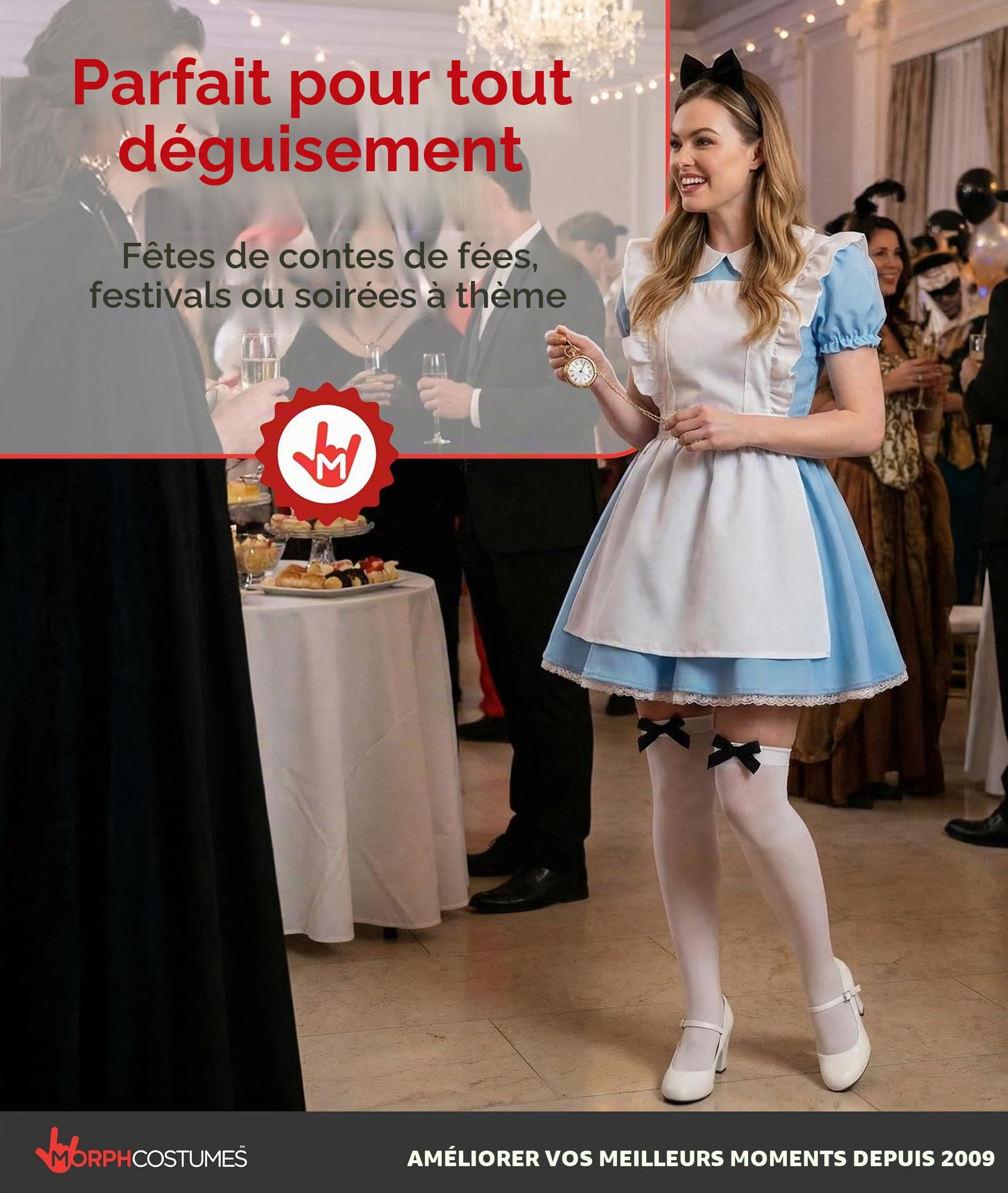 Fun Shack Alice au Pays des Merveilles Femme, Costume Conte Halloween | Robe Bleue, Tablier, Chaussettes & Serre-Tête, Look Conte de Fées, Parfait pour Halloween, Idéal pour se Déguiser