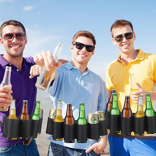 Miniatura 5 de Jiuguva Paquete de 6 soportes para cinturón de cerveza para hombres, 6 latas, soporte para latas de cerveza para beber, accesorios negros ajustables