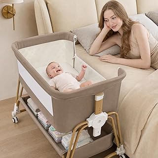 4-in-1 Baby Bassinet, Portable Bassinet Bedside Sleeper with Mosquito Net