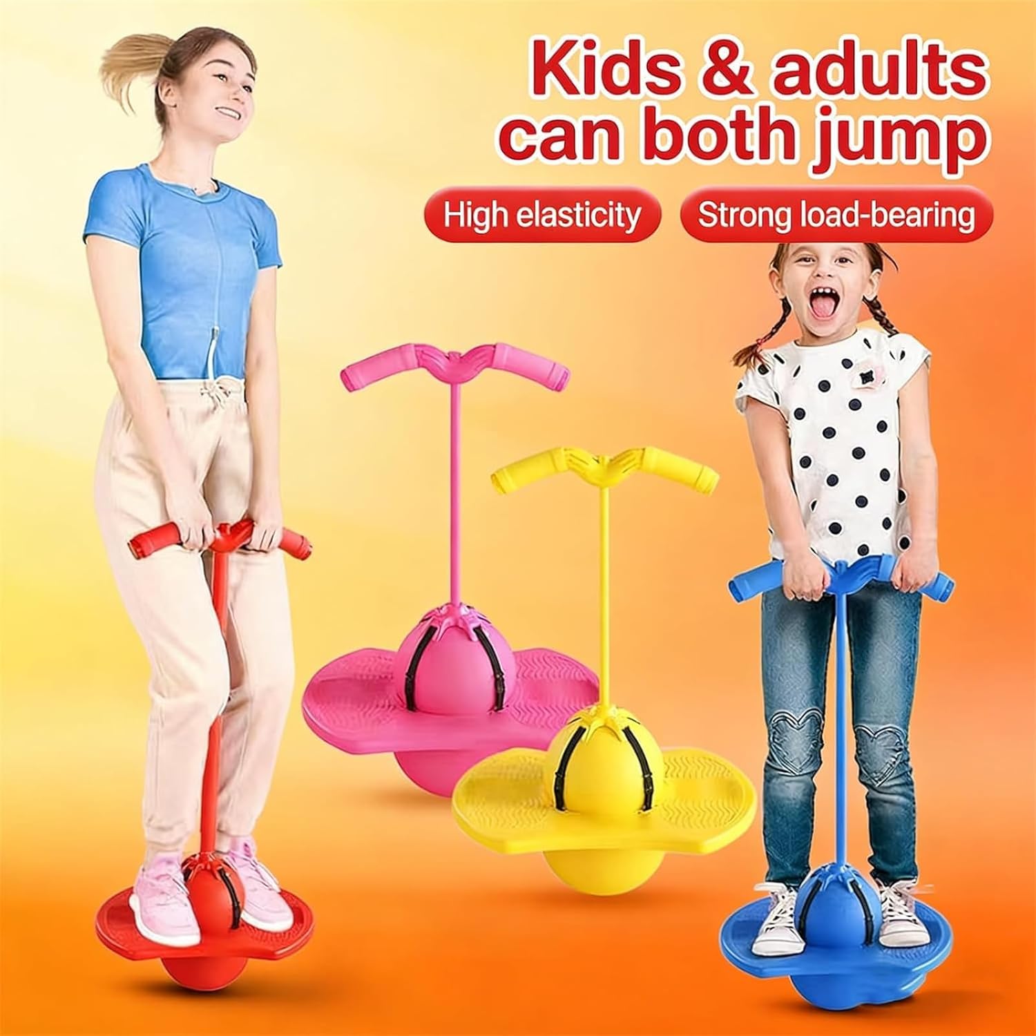 Balance Jumping Ball, Children's Balance Jumping Ball with Handle, Pogo Jumper BalanceTrainer for Beginners & Adults, Indoor Outdoor Fitness Toy for BalanceTraining and Coordination Practice, Up to 600lb