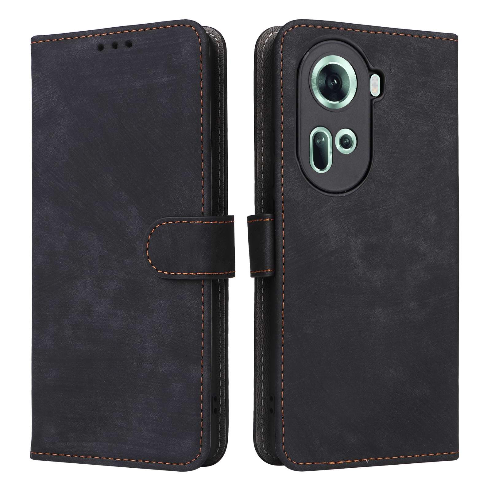 SATURCASE Custodia A Portafoglio Per Oppo Reno 11 5G In Pelle PU Con Cerniera E Cordino - Blocco RFID - Nero