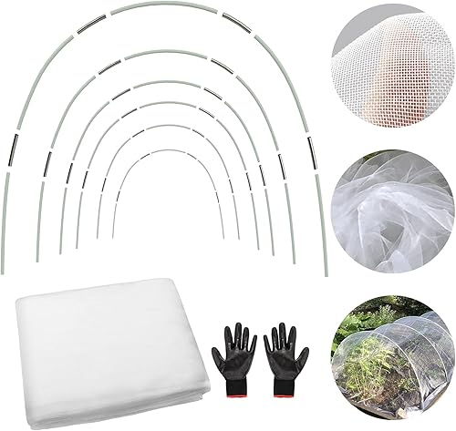 Aros de invernadero de jardín, 20 varillas de fibra de vidrio de 14 pies libres de óxido, estacas de soporte para plantas con red de 10 pies x 33