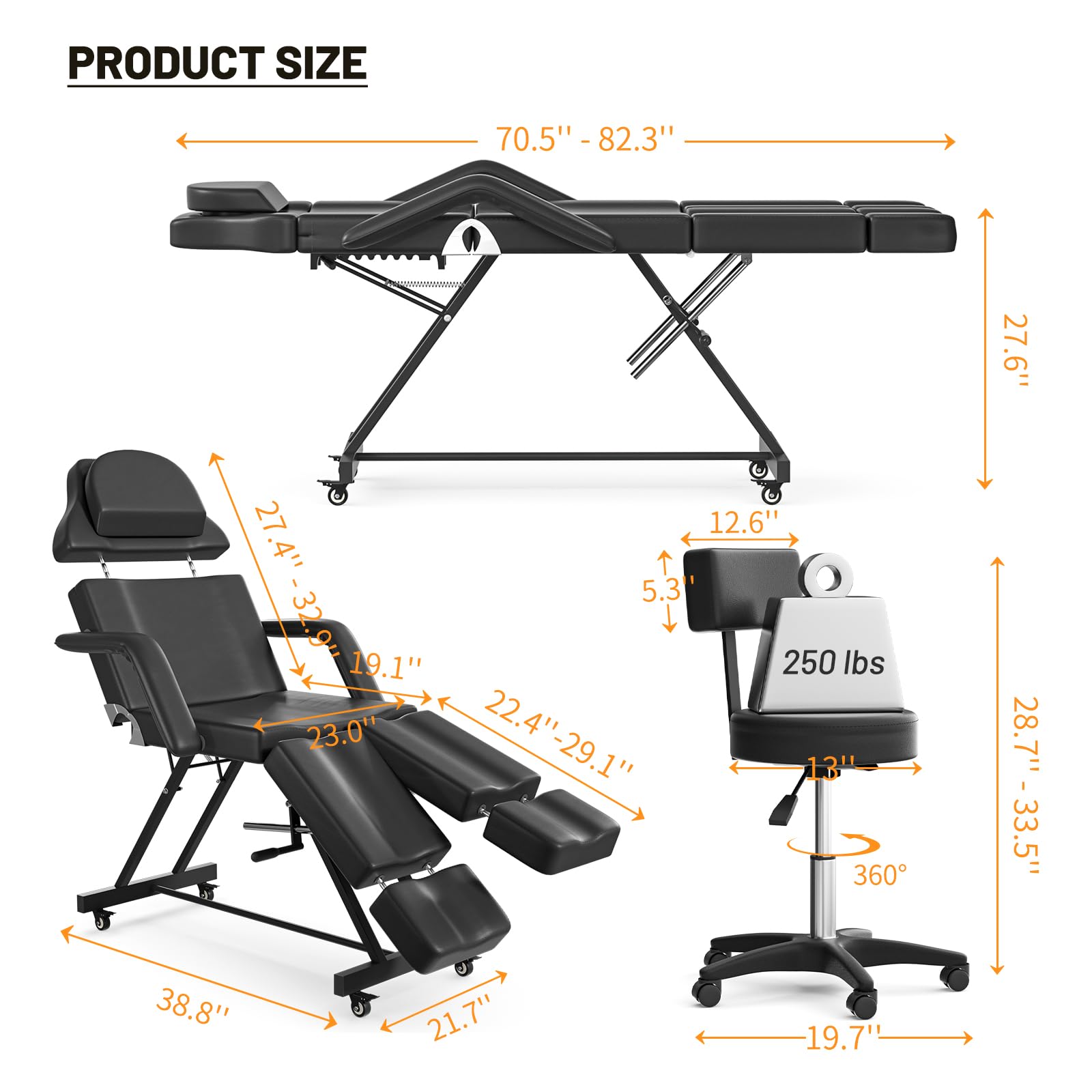 ABTSalon Tattoo Chair for Client Lash Chair Lash Bed Spa Chairs for Esthetician Facial Beds for Esthetician Bed Hold Up to 400lbs: Tattoo Chair53-black