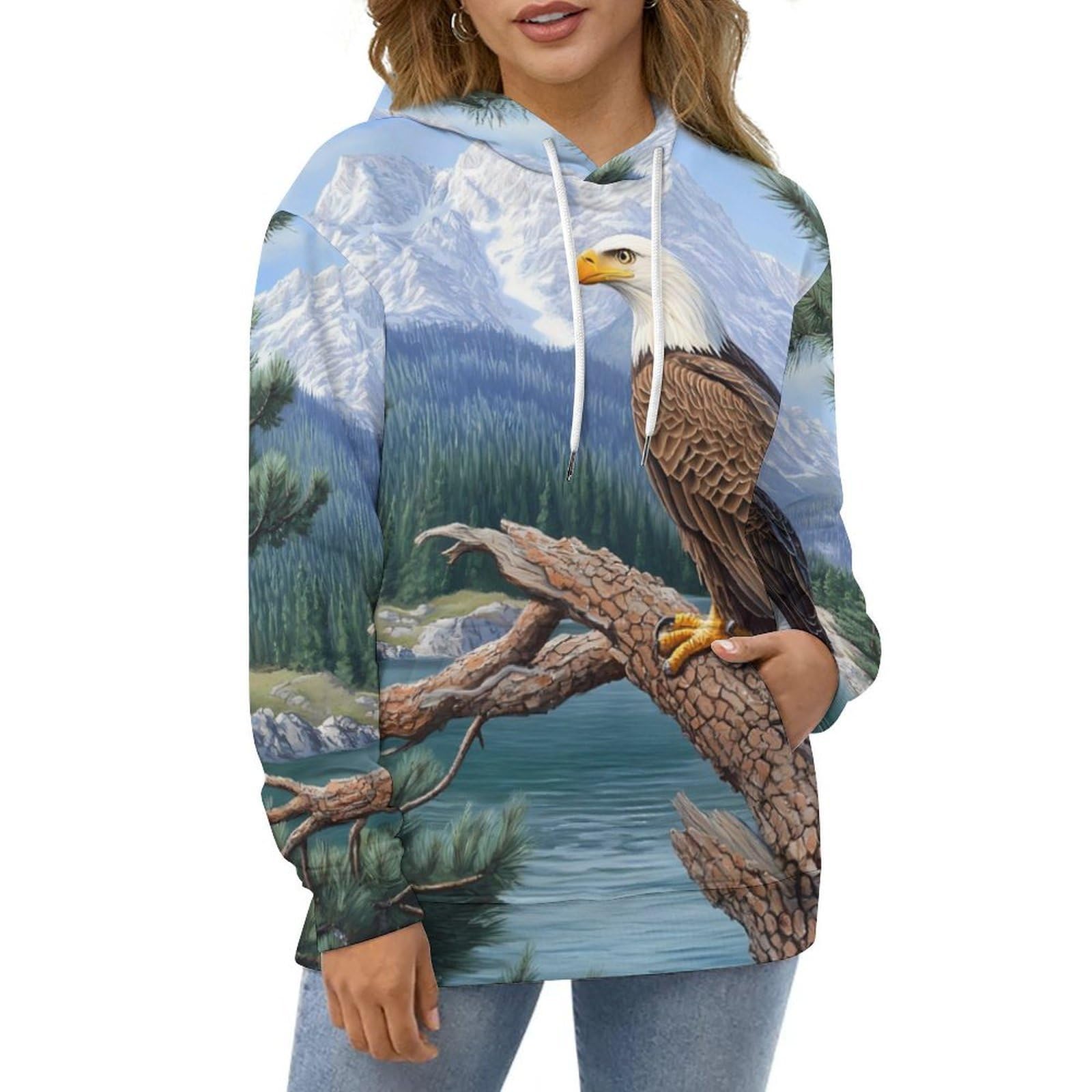 Ea-gles - Felpa con cappuccio alla moda con scritta appollaiata sul ramo, per uomo e donna, a maniche lunghe, con grafica colorata