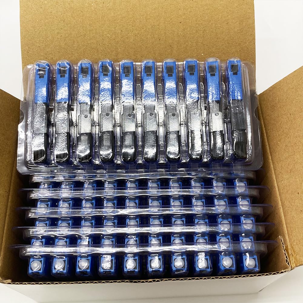100 PCS SC UPC Fiber Optic Quick Connector, FTTH Single Mode Fast Field Assembly Reusable Optical Cold Connection Adapte