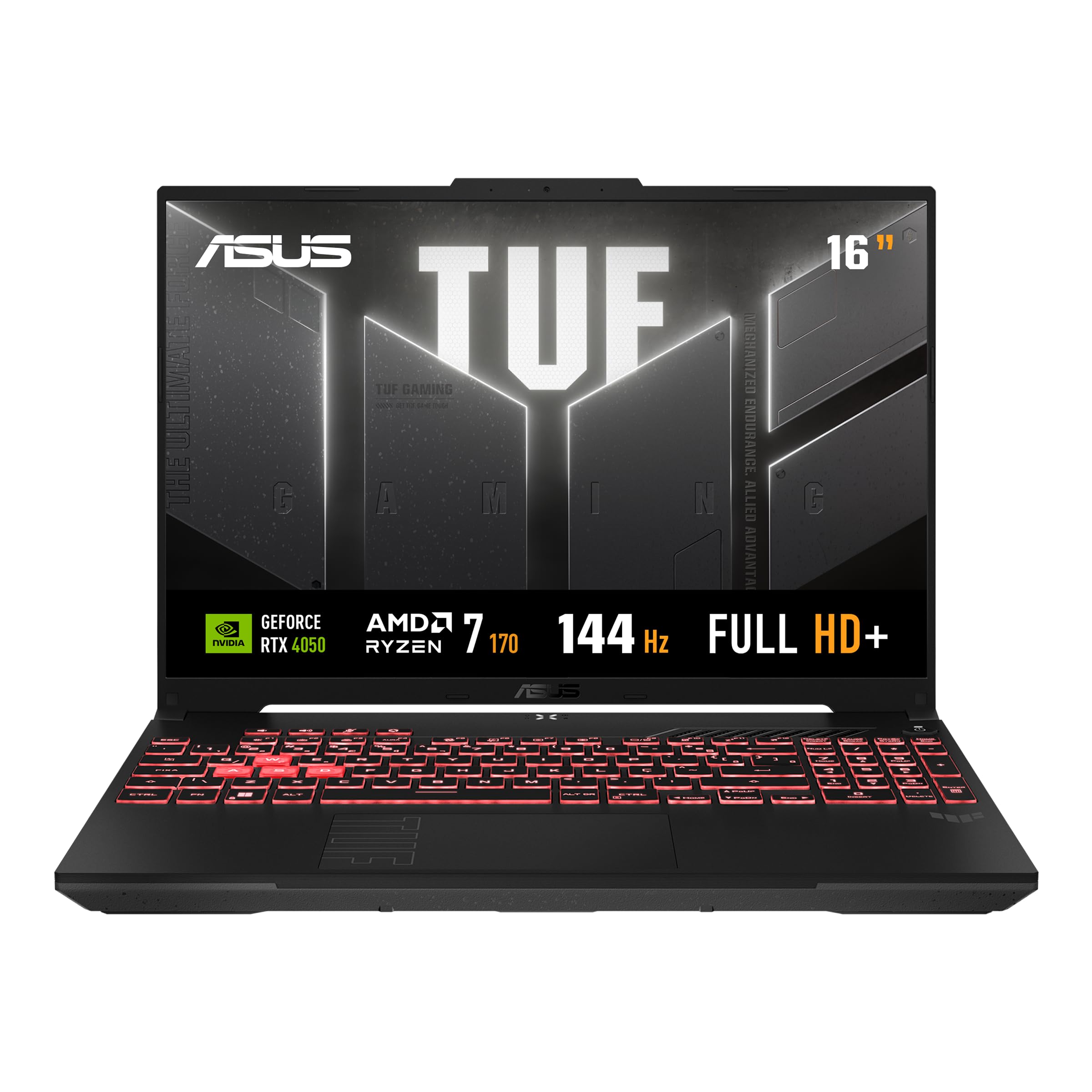 Notebook ASUS TUF Gaming A16, AMD RYZEN 7, RTX4050, 8GB, 512 GB, KeepOS, Tela 16" LCD LED, Mecha Gray - FA607NUQ-RL035