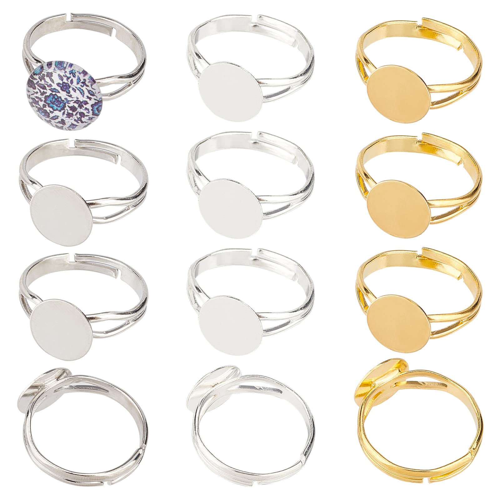Anillo de dedo en blanco ajustable de 18mm con base plana para cabujón de 10mm