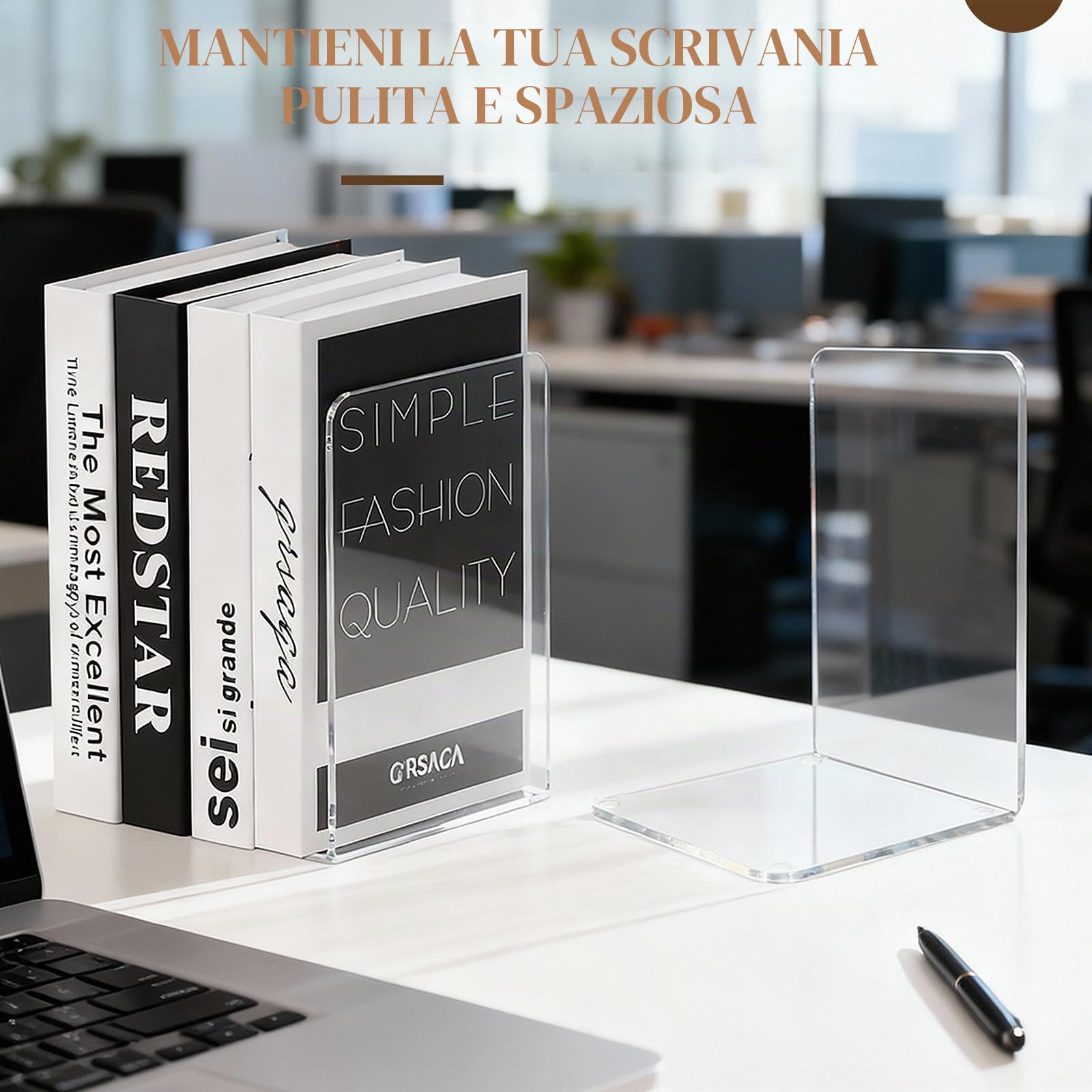 Fermalibri in Acrilico Trasparente 6 Pezzi con Tappetini Antiscivolo, Spessore 3 mm, 10x10x13 cm per Libreria