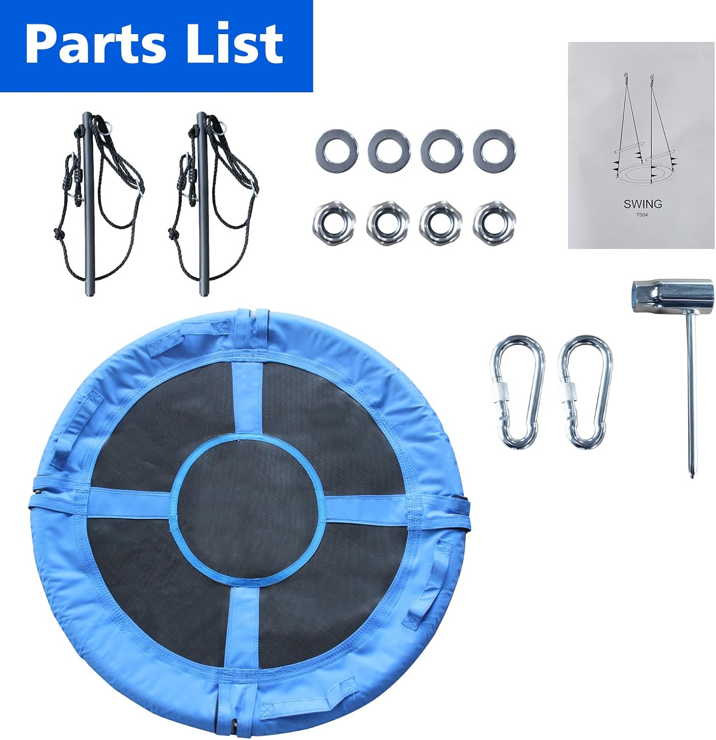 500lb 40 Inch Saucer Swing for Indoor Outdoor Tree Swing 600D Oxford Waterproof with 2pcs Safety bar, Steel Frame and Adjustable Ropes,Blue
