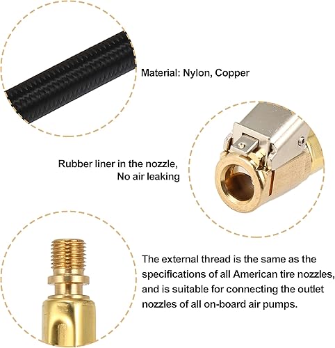 Miniatura 5 de X AUTOHAUX Cobre Nylon 3.9 in 4 "Válvula de neumático Conectar Tubo de aire Chuck Inflador Compresor Bomba Manguera de Extensión para Coche Moto