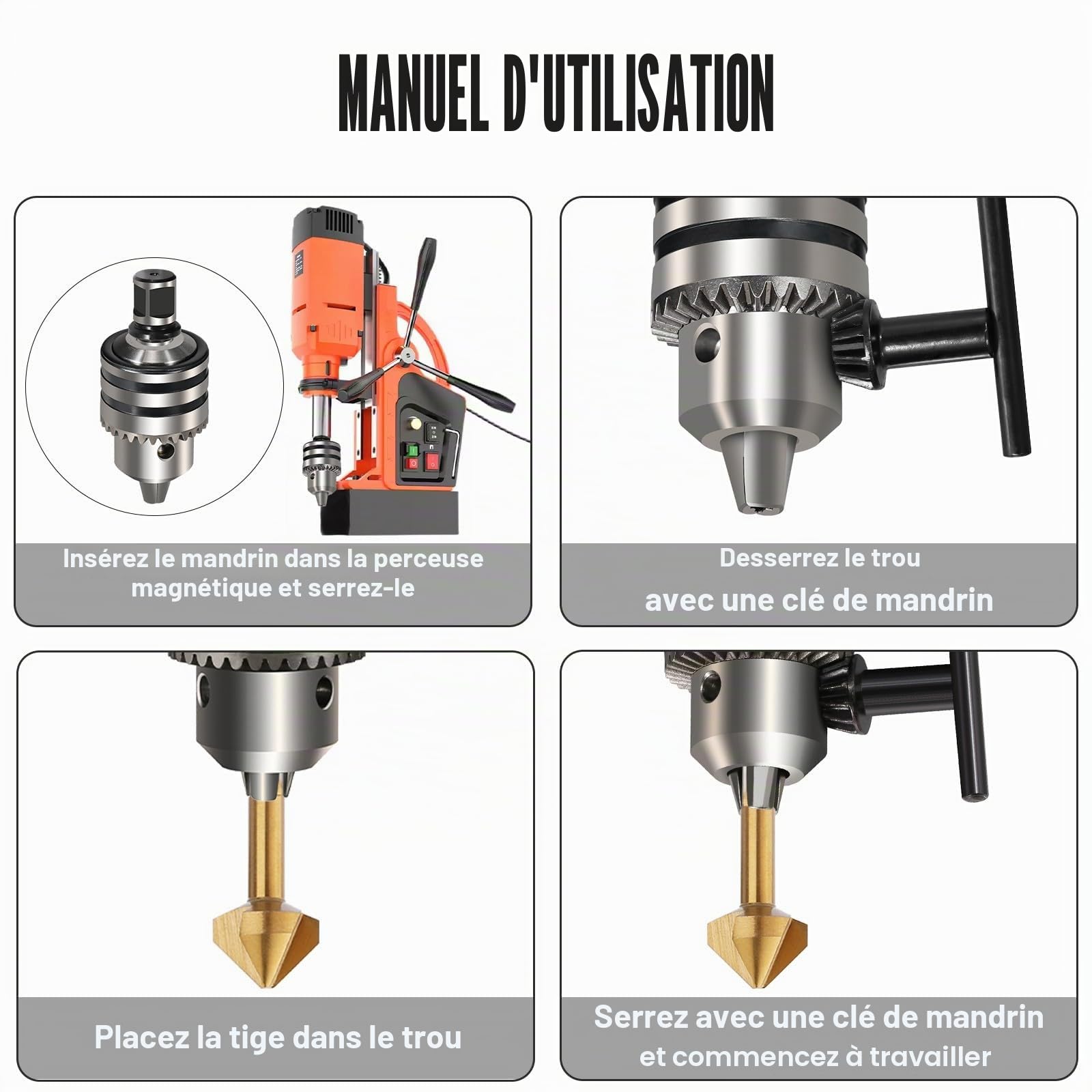 Mandrin à couronne dentée 3-16 mm, mandrin B16 avec clé de mandrin, adaptateur de mandrin avec tige Weldon de 19 mm, accessoires de tour pour perçage