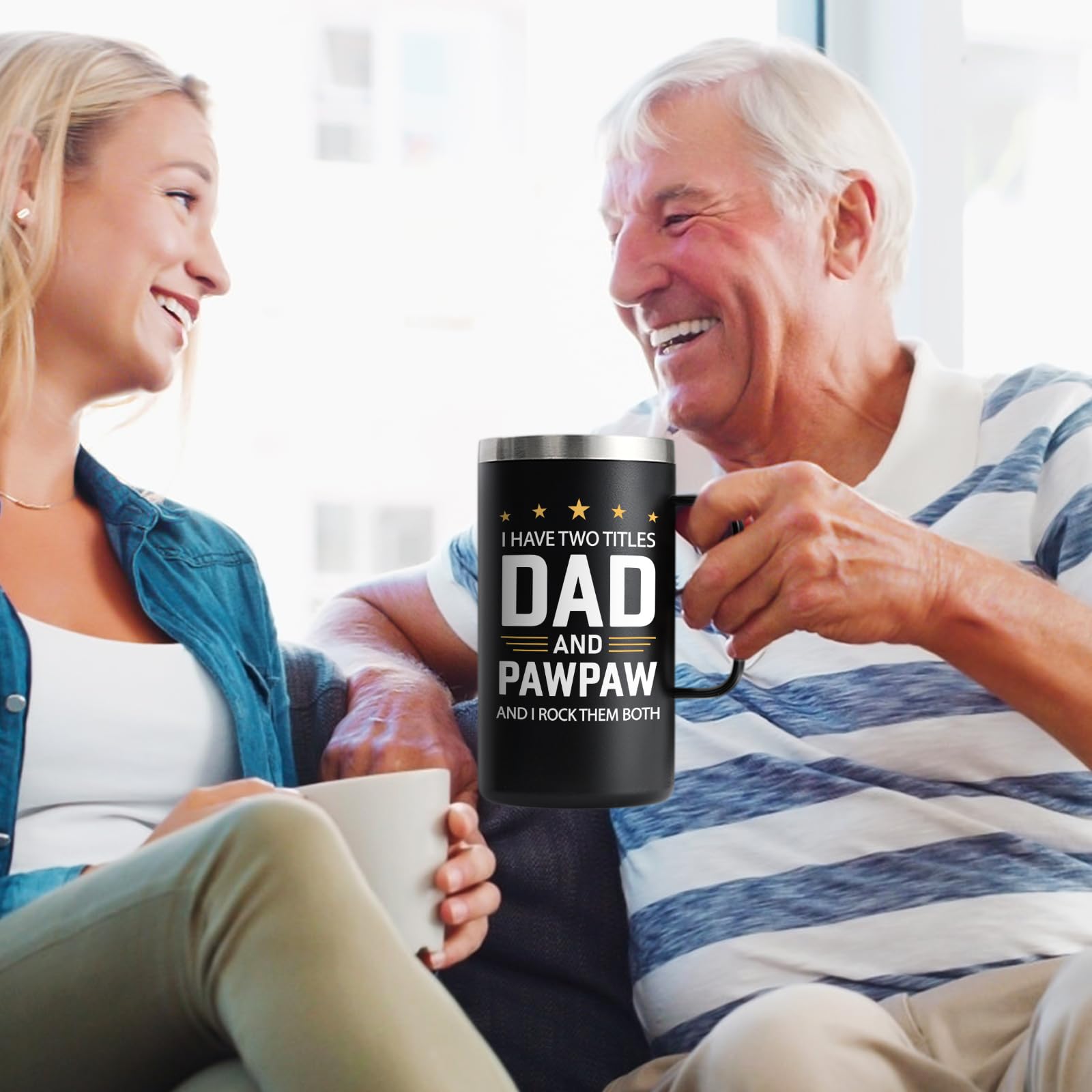 Lifecapido Pawpaw Fathers Day Gift, I Have Two Titles Dad And Pawpaw I Rock Them Both 20oz Insulated Coffee Mug with Keychain, Birthday, Fathers Day Gift, Black