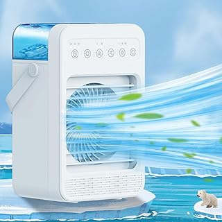 Portable Air Conditioners Fan, Auto Oscillation 2-6H Timer 600ml Water Tank Personal Mini Air conditioner with 4 Wind Speeds, USB Evaporative Air Cooler Fan with LED Light for Home Office Bedroom