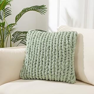Sage Green Chunky Knit Throw Pillow Covers 18