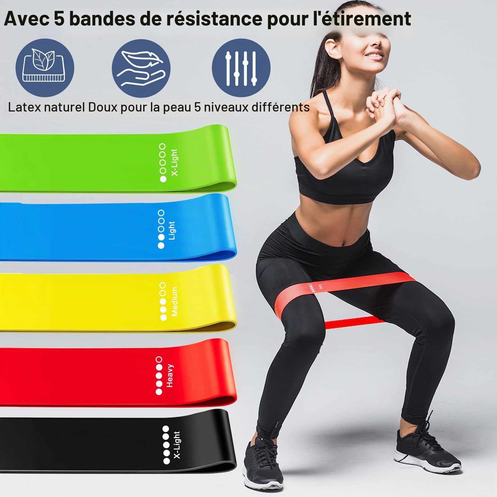 Welspo Tapis Squat Wedge avec cinq bandes d'étirement pour fitness, entraînement et étirement
