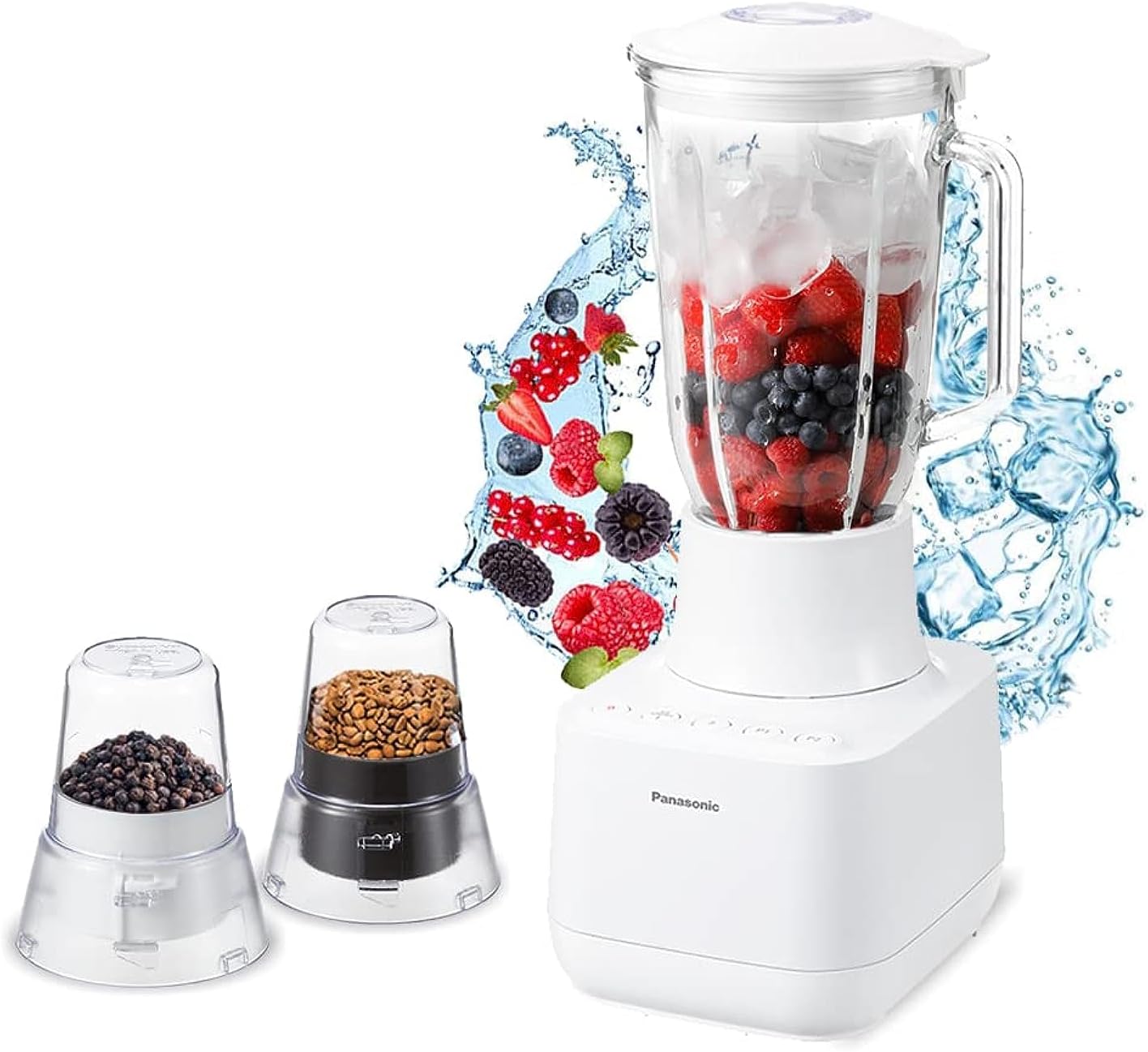 Blender 700W Ice Crushing Smoothie Maker, 2L Glass Jug, 2 Dry Mills, Durable Sawtooth Blades, White, MX-MG5321WTZ