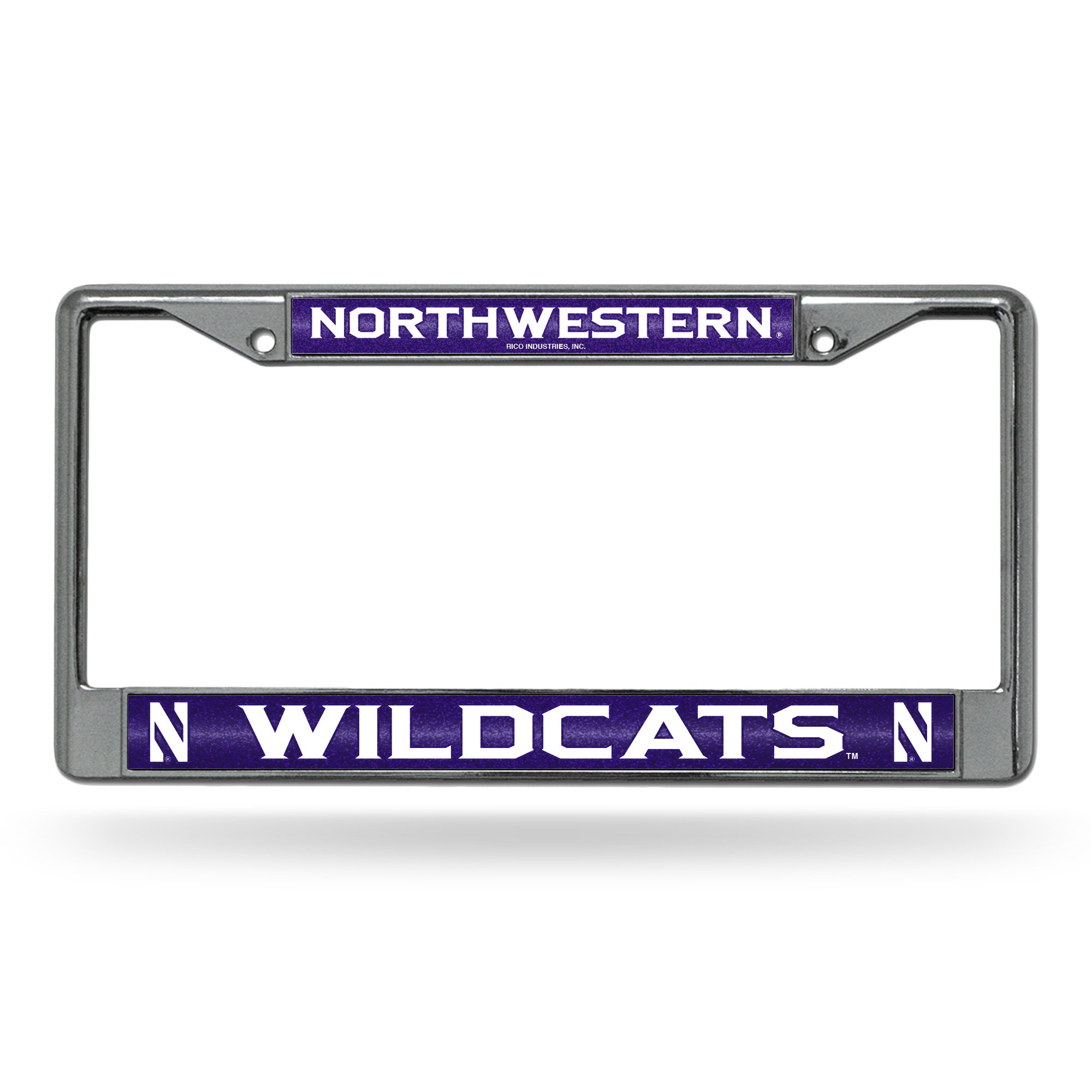 Stylish Northwestern Wildcats Bling Chrome Frame with Glitter - 6x12.25 inches