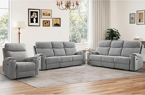 Miniatura 10 de Juego de sofá reclinable eléctrico de 2 piezas con puerto de carga, incluye silla reclinable eléctrica individual y sofá reclinable de 3 plazas para